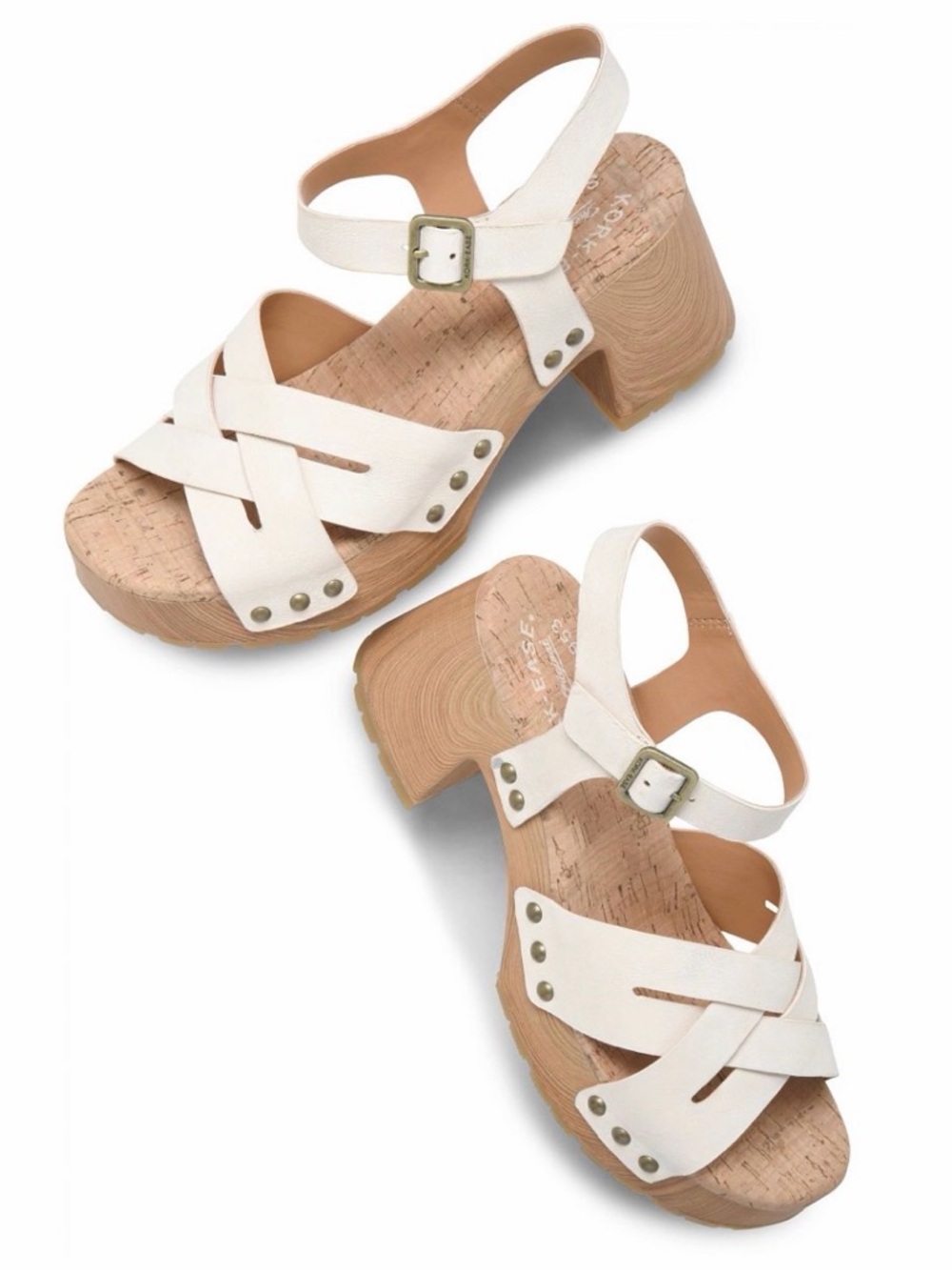 Women's Cream Cross‑Strap Chunky Heel Sandals - Picture 2 of 8